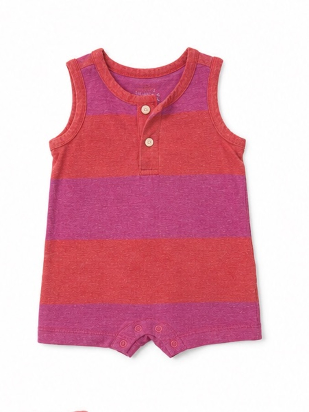 Primary Striped Sleeveless Baby Romper One Piece, Orange Pink, Henley Shortie